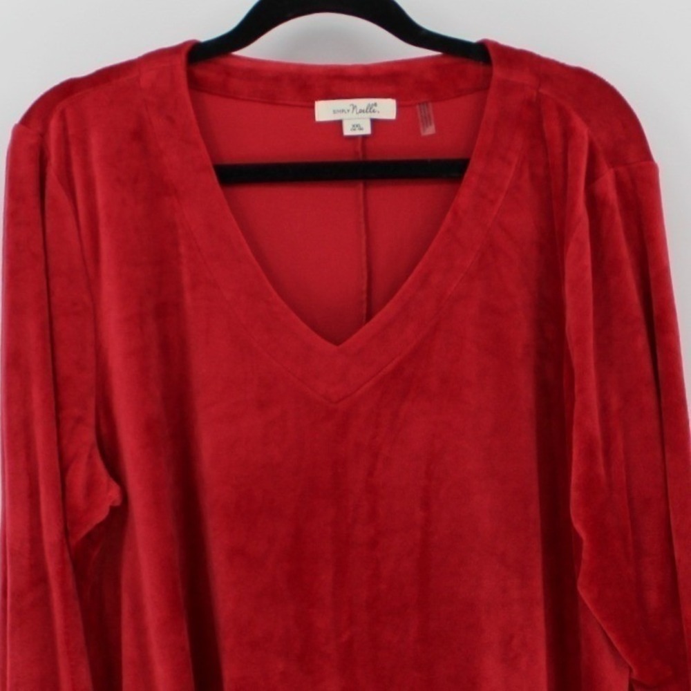 Simply Noelle $78 XXL Red Velvet Handkerchief Hem Long‎ Sleeve V Neck Tunic